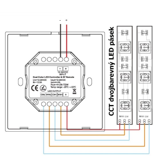 Led ovládač stmívač LUX CCT vypínačový černý
